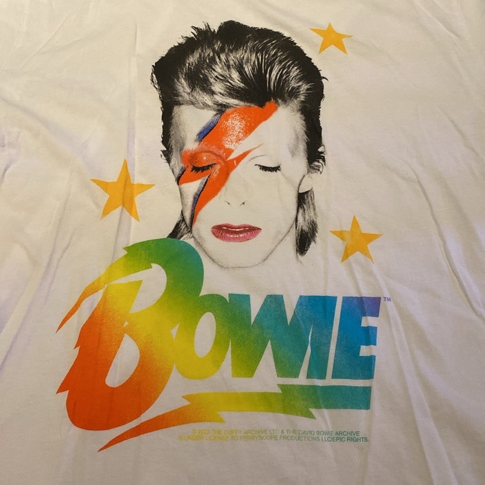 Hollister Unisex David Bowie Aladdin Sane Graphic White S/S Tee T-Shirt Sz LARGE